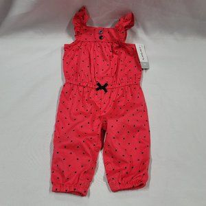 Baby Girl Outfit Carters Pink-Red Blue Heart Ruffle Tank Romper Summer 0-3 NEW